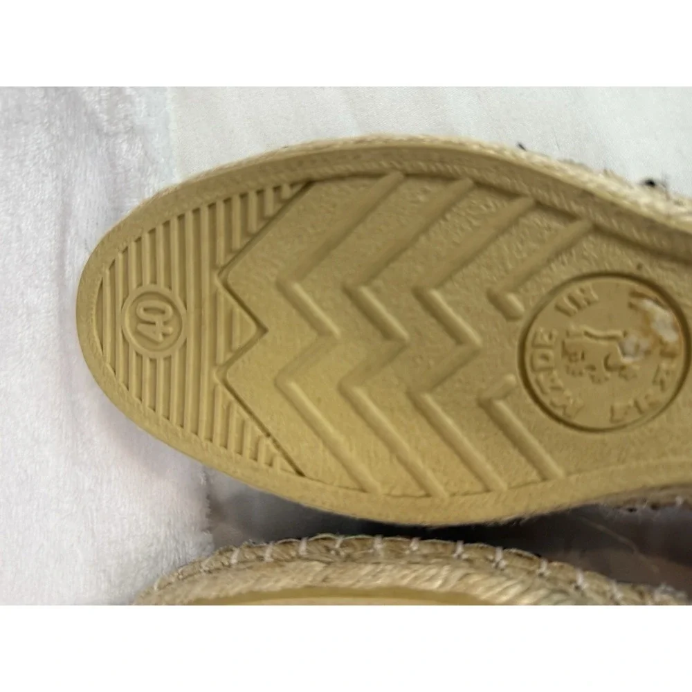 Women's Pineapple Print Espadrille Flats Sz 40 Navy Tropical Summer Beach French